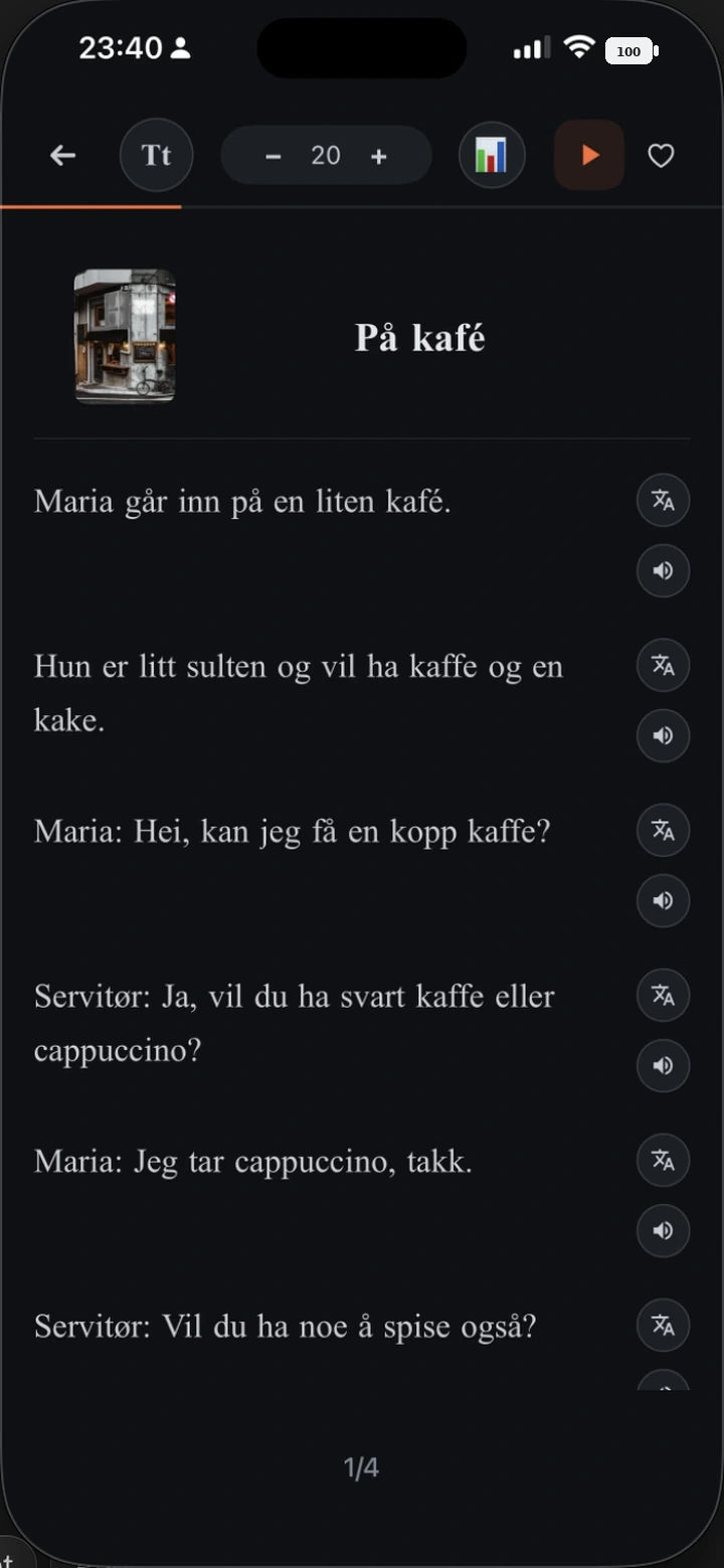 Hinbun Norwegian story with tappable words and audio